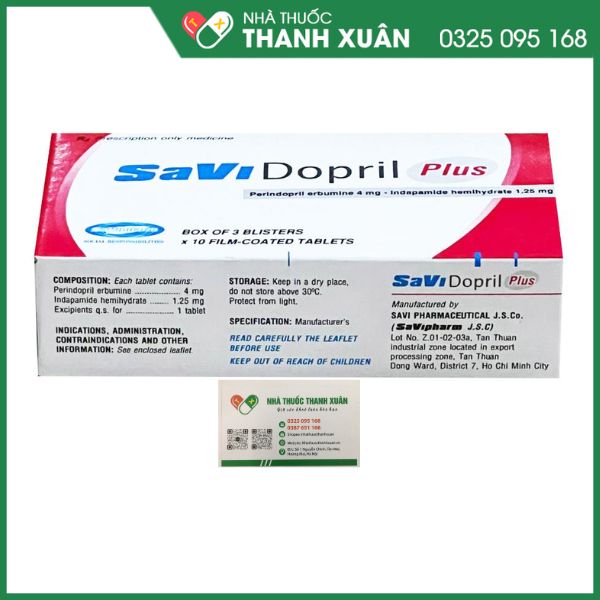 Savi Dopril Plus - Thuốc điều trị tăng huyết áp (3 vỉ x 10 viên)